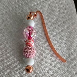 Pink and White Beaded Bookmark